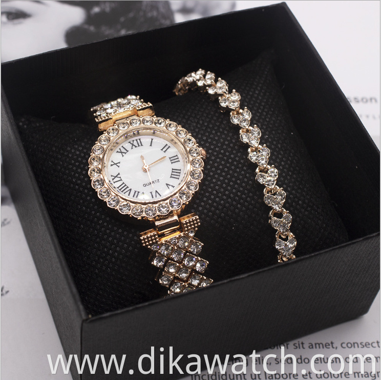 Fashion Set Women Watches Luxury Rhinestone Ladies Quartz Wrist Watch Bracelet Set